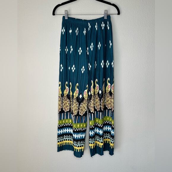 Other Pants - Women's Pleated Wide Leg Peacock Elastic High Waist Casual Lounge Pants XS/S